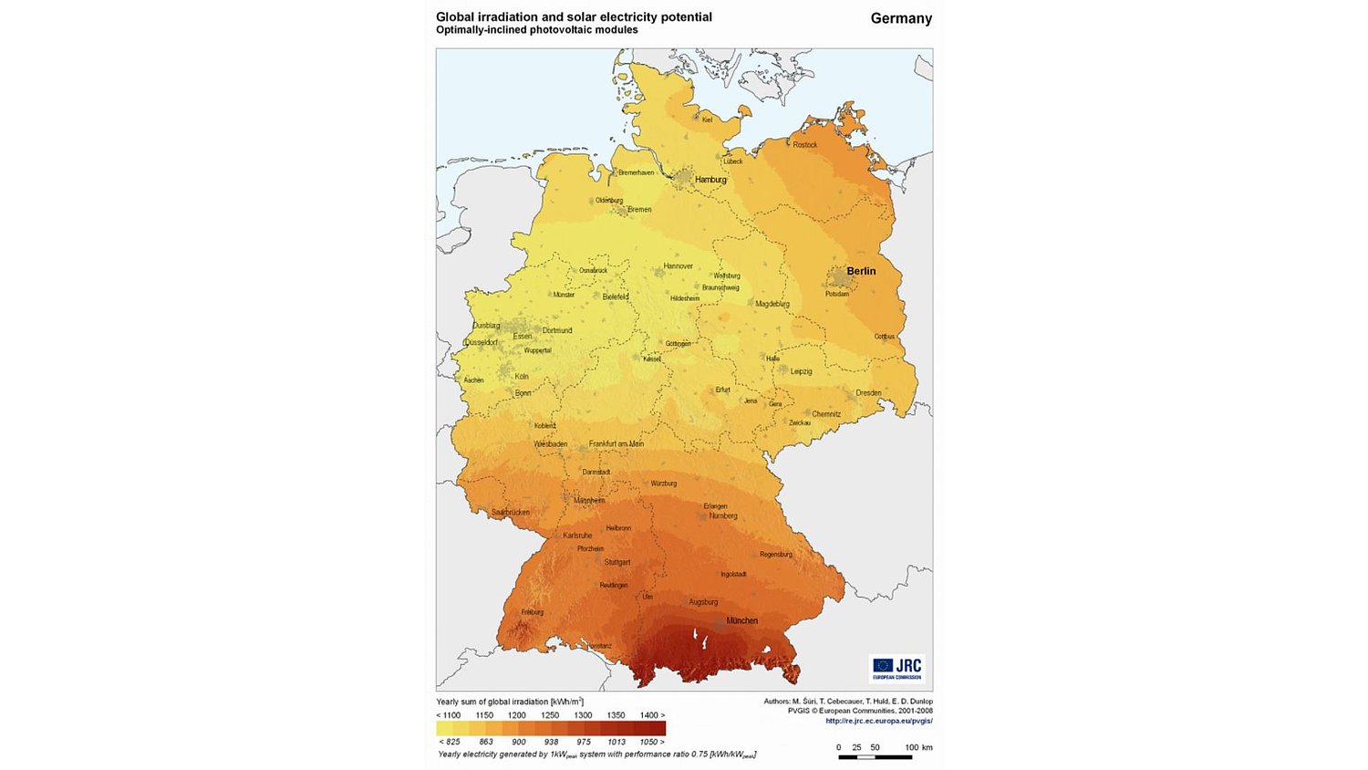 Grafik der Sonneneinstrahlung in Deutschland